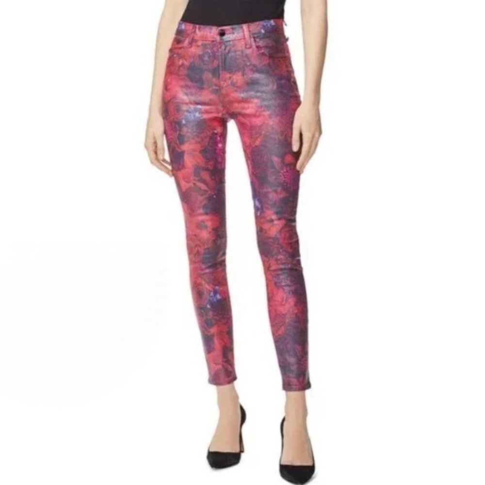 J Brand Maria High Rise Skinny Jeans Fleur Rouge Floral Red Rose Coated Size 23